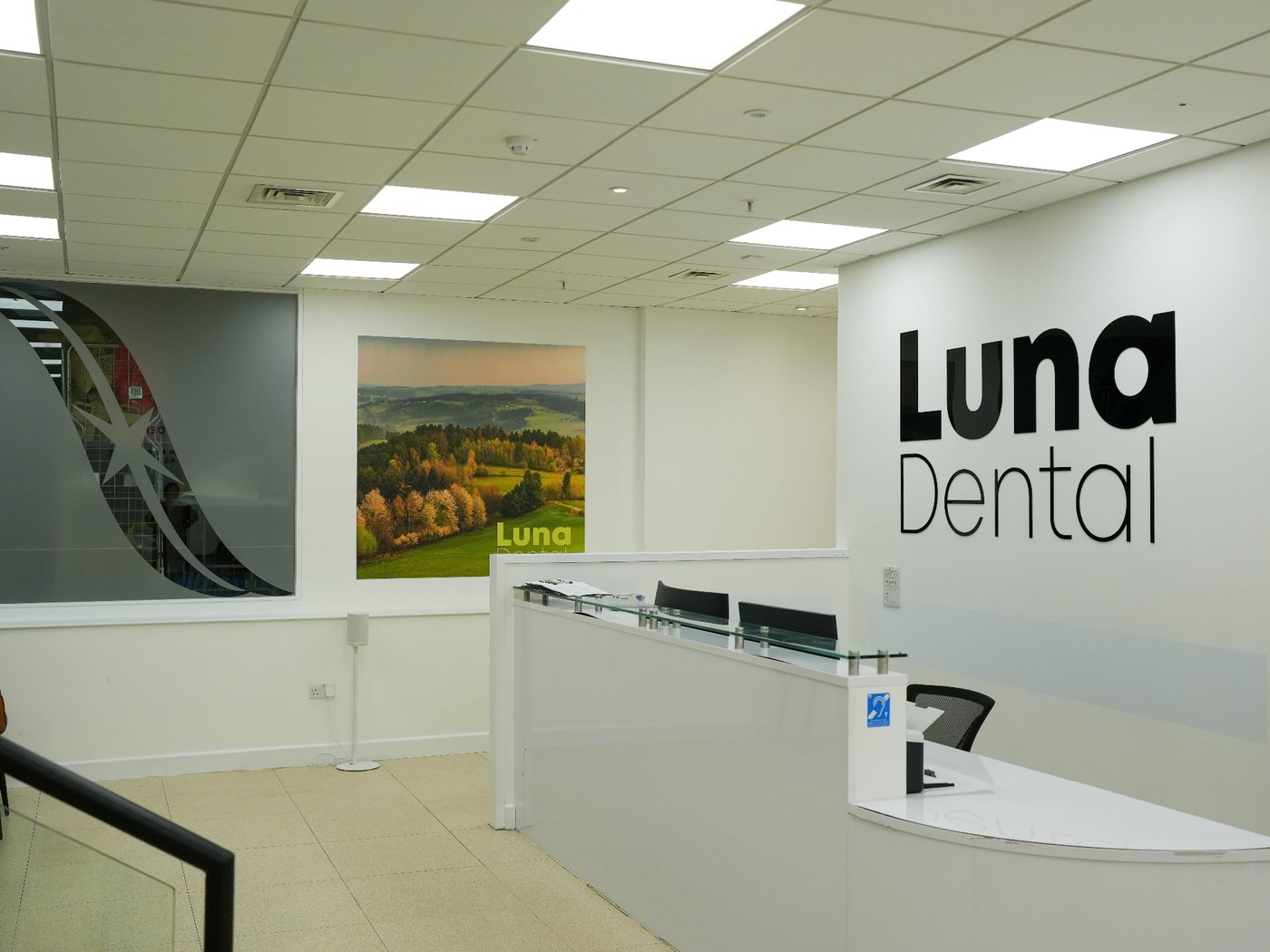 The reception and waiting room at Luna Dental on 1st Floor Boots, St David's Shopping Centre, Cardiff