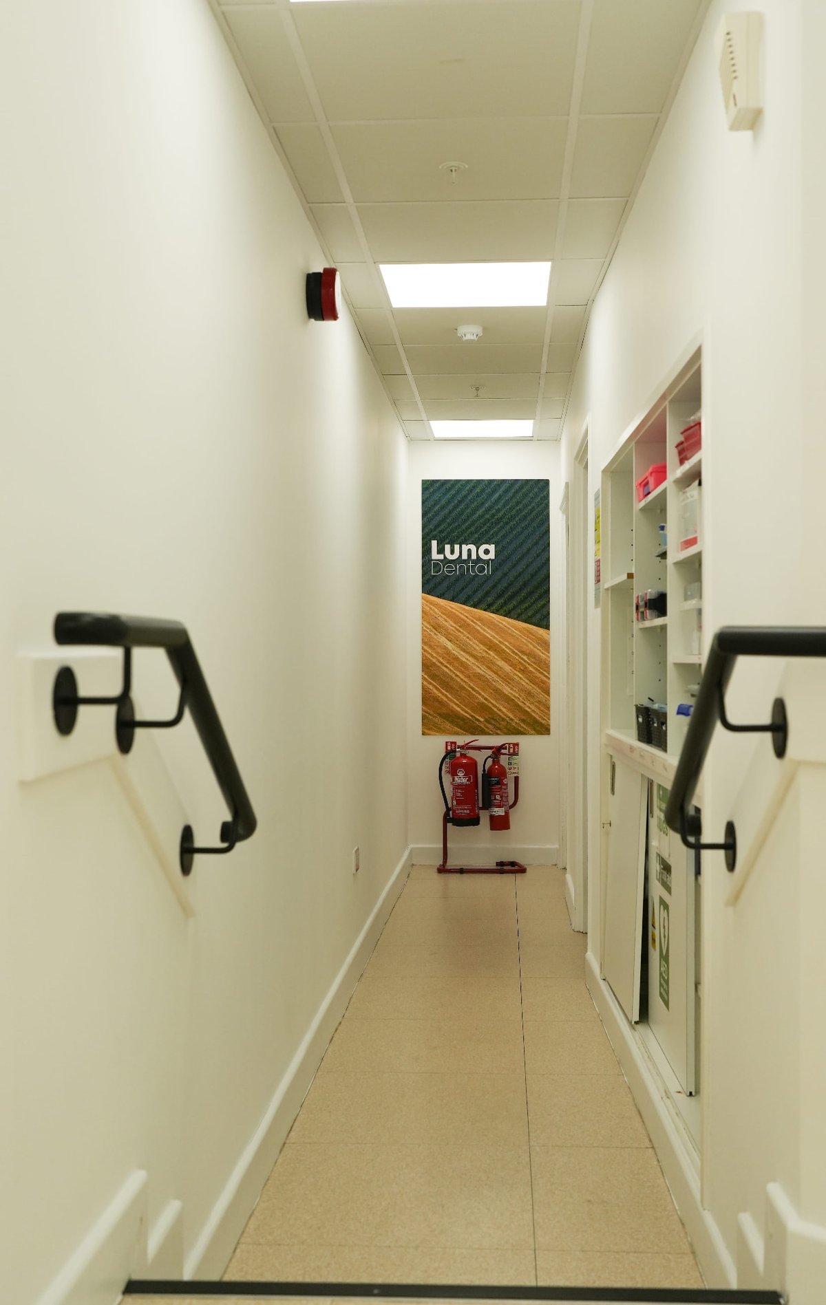 The corridor leading to the surgeries at Luna Dental, Cardiff